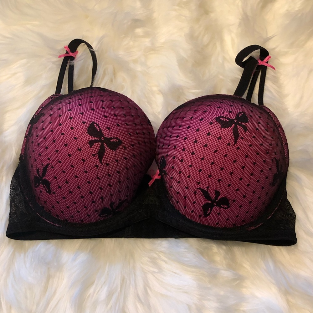 Black & Pink Lace Bra with Bow detail